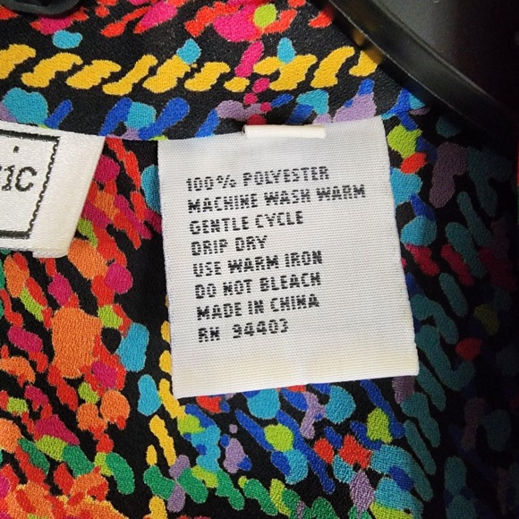 La Chine Classic Shirt Womens 12 Multicolor Geometric Print Blouse 90s Vintage - Picture 11 of 11